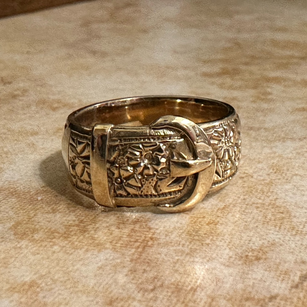 Antique 9K Gold Heavy 9g Blossom Buckle Ring Size 8.5 - Picture 5 of 10